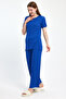Women's Seasonal Short Sleeve Corded Cobalt Blue Pajama Set - 3