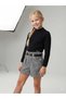 Girl's Knitwear Sweater Houndstooth Model Shorts Belt Black Socks Set of 4 - 3