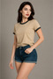 Beige Body Smoked Piping T-Shirt - Oversize Crew Neck Short Sleeve T-Shirt - 2