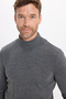 Men's Slim Fit Full Throat Collar Solid Wool Gray Knitwear Sweater - 5