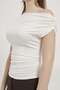 Shoulder Ruched Open Collar Blouse - 5