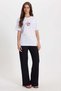 Women's Oversize Wide Cut 100% Cotton Crew Neck Short Sleeve Printed White T-Shirt Blouse - 2