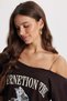Women's Oversize Wide Cut 100% Cotton Chain Detailed Printed Brown T-Shirt Blouse - 4