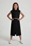 Black Zero-Sleeve Crop Top and Slit Detailed Skirt Girls' Top and Bottom Set 24004 - 2