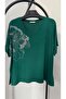 Women's Plus Size Short Sleeve V-Neck Stone Printed Viscose Blouse 2041-26 - 4