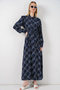 Women's Buttoned Long Hijab Dress 2588 - Navy Blue