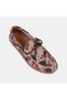Women's Beige Lace-Up Suede Loafer with Colorful Print Detail - 7