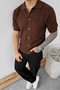 Men's Buttoned Embossed Textured Polo Collar Knitted Shirt