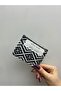 Four-Compartment Zipper Detailed Ethnic Pattern Black and White Leather Women's Card Holder - 5