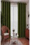Grass Green Velvet Rustic Velvety Fabric Curtain - 2