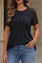 New Season Women's Short-Sleeved Crew-Neck Viscose Holiday Blouse with Ribbed Front - 4