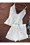 Satin Lace Detailed Strappy Shorts Pajama Nightgown Set