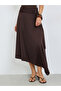 Brown Asymmetric Midi Skirt with O-Ring Detail - 2