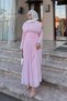 Women's Pleated Waist Belted Tulle Detail Dress Pink - 4
