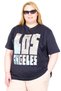 Mode XL Real Big Size Women's T-Shirt Bis Collar Los Angeles U26117 Navy Blue - 2