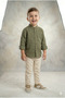 Baby Boy Hakim Collar Linen Long Sleeve Khaki Shirt (the Pattern Is Small, Please Order One Size Larger) - 3