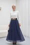 Polka Dot Chiffon Skirt with Elastic Waist and Lining - Dark Blue - 4