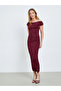 Burgundy Texture Asymmetric Neck Bodycon Midi Dress - 3