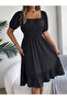 Black Square Neck Knee Length Dress - 5