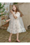 Girls Floral Print Mesh Puff Sleeve Dress