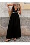 Women's V-Neck Strappy Waist Ethnic Pattern Detailed Long Viscose Dress - 5