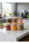 6-Piece Glass Spice Jar Set with Bamboo Lids and Spoons - 8X10 cm Compact Size Square Jars