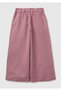 Girl's Plum Linen Blend Wide-Leg Pants with Stitched Waistband and Belt - 2