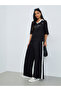Black Slogan Print Collared Oversized Polo T-Shirt