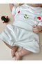 Mushroom Embroidered Snap Fastener Summer Baby Bodysuit and Ecru Combed Cotton Balloon Shorts Set - 2