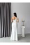 White One-Shoulder Stone Embellished Flounce Evening Dress - 7