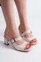 Ba04604 Women's Leather Buckle 6 cm Heeled Slippers - 38 - 2