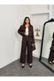 Women's Short Jacket High Waist Wide Leg Pants Set with Pocket Detail Stylish Set