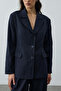 Striped Pencil Blazer Jacket Navy Blue - 5