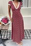 New Season Women's Short Sleeve Deep V Collar Lace Detailed Floral Patterned Long Single Jersey Dress - 4
