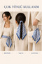 Women's Cobalt Blue and White Patterned 70X70 cm Satin Scarf, Silky Textured Square Neck Hair and Bag Accessory - 2