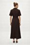 Women's Alisa Belted Gold Buttoned Long Woven Brown Shirt Dress - 6