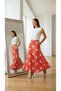 Women's High Waist Red and White Floral Long Viscose Skirt - 6