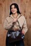 Women's Bitter Brown Shiny Textured Knot Detailed Wide Inner Volume Adjustable Cross Strap Shoulder Bag - 5