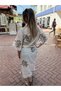 Cream/Orange Color Peacock Feather Motif Kimono - 5