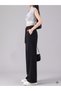 Women's Black Wide-Leg Sweatpants - High-Waisted Relaxed Fit Two-Thread Seasonal Sweatpants - 2
