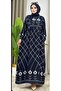 Women's Modest Navy Blue Floral Comfortable Fit Daily Viscose Dress