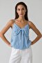 Women's Linen-Like Blouse with Bow Detail on the Front and Adjustable Thin Straps - 5