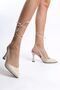 Leather, Pointed Toe, Open Back, with Cord Ties, 9cm Wedge Heel, New Season - 3