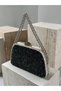 Black Color Stone Silver Detailed Chain Strap Women's Evening Dress Graduation Henna Engagement Prom Bag - 2