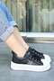 Piata Black Skin White Sole Lace Up Sneakers - 2
