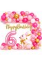 Pink Rabbit Birthday Set for 6 Years Old – Gold Balloon Chain Happy Birthday Banner Party Concept