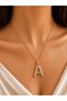 Sparkling Letter a Necklace Gold Color with Stones Elegant Minimal Stylish Daily & Gift Jewelry - 3