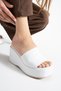 Tibu Thick-Strapped Wedge Heeled Stylish Casual Comfortable White Leather Sabo Slippers - 2