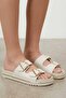 Women's Cream Genuine Leather Look Double Buckle Comfortable Daily Slippers - 7