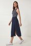Striped Stretchy Knitted Top and Poplin Skirt Dress Lub0338 Dark Blue White - 2
